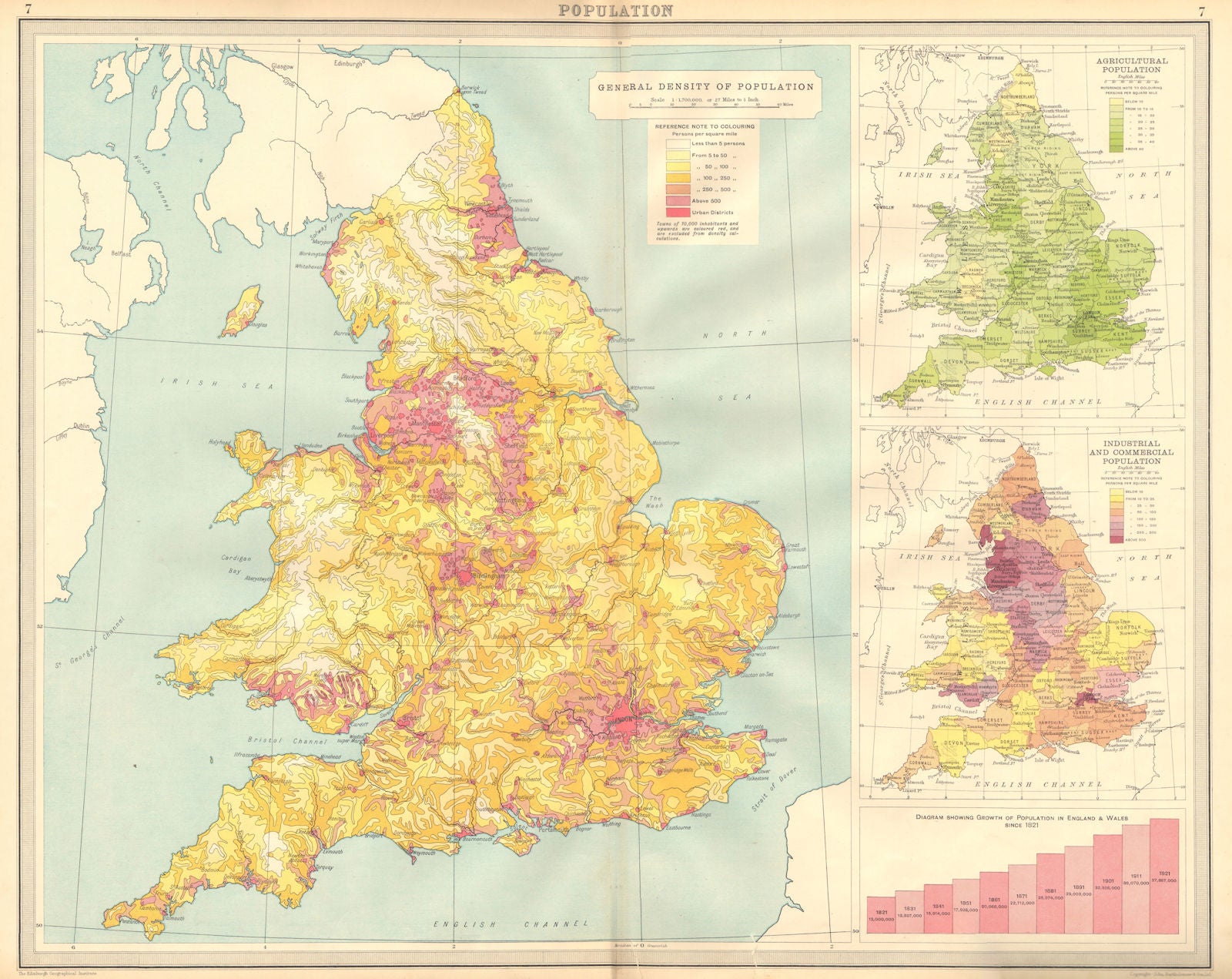 ENGLAND & WALES Population density agricultural industrial commercial 1939 map